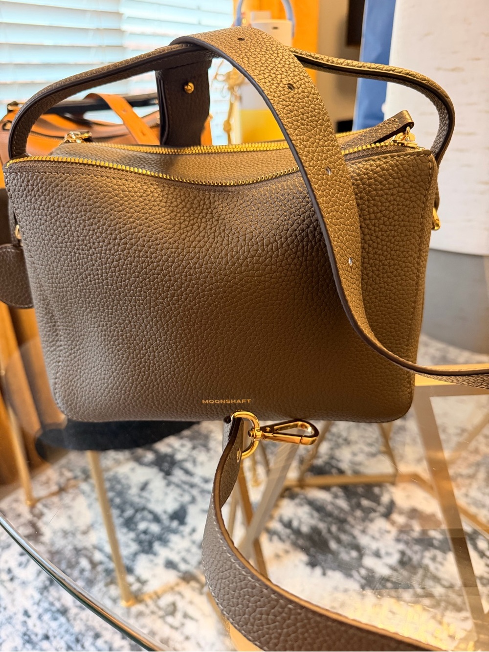 Moonshaft Olive Pebbled Leather Crossbody Bag